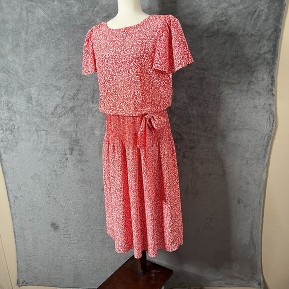 Evans & Blake Midi Dress Womens Size 10 Red White Drop Waist Vintage 90s - Picture 8 of 10